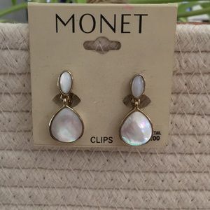 Gold tone abalone clip-on earrings